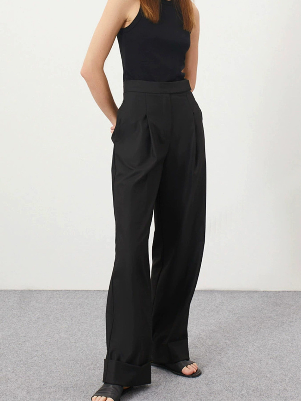 Zara Black High Waist Wide Leg Floor Length Drape Office Dress Pants Lady - Picture 4 of 9